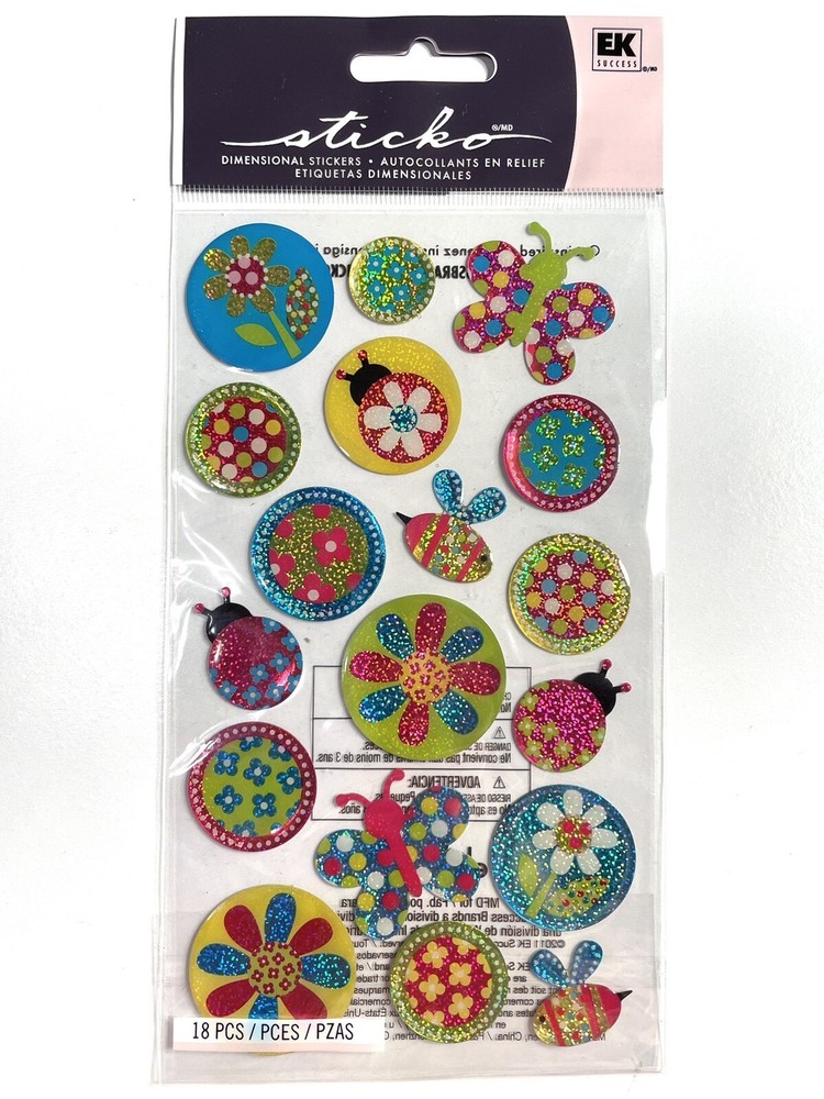 Sticko Stickopotamus Flowers And Bees Stickers Epoxy Holographic Sparkle S02