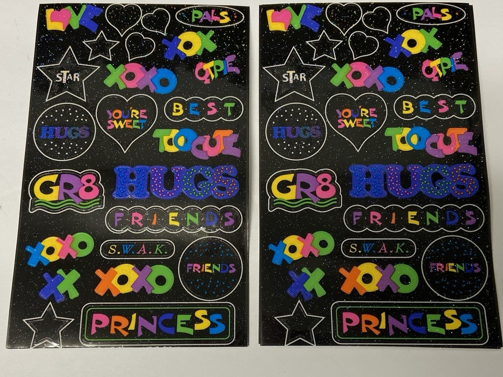 Mrs Grossman’s Glitter GAB Girly XOXO Princess Scrapbook Stickers 2 Sheets 6.5×4