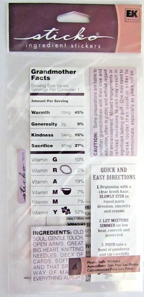 Sticko EK Success Ingredient Stickers THEME: GRANDMOTHER # SPNU11