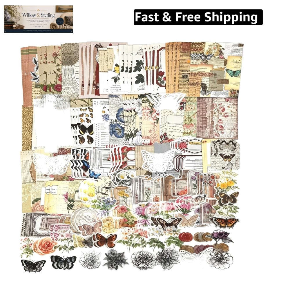 260PCS Vintage Journaling Scrapbooking Supplies Scrapbook Sticker Paper Ephem…