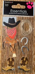 Keepsake Essentials 3D Cowboy Hat Saddle Boot Horse Shoe Rope Scrapbook Stickers