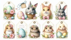 Choose ASet Bunny Rabbit Easter Tags Embellishments Junk Journal Scrapbook