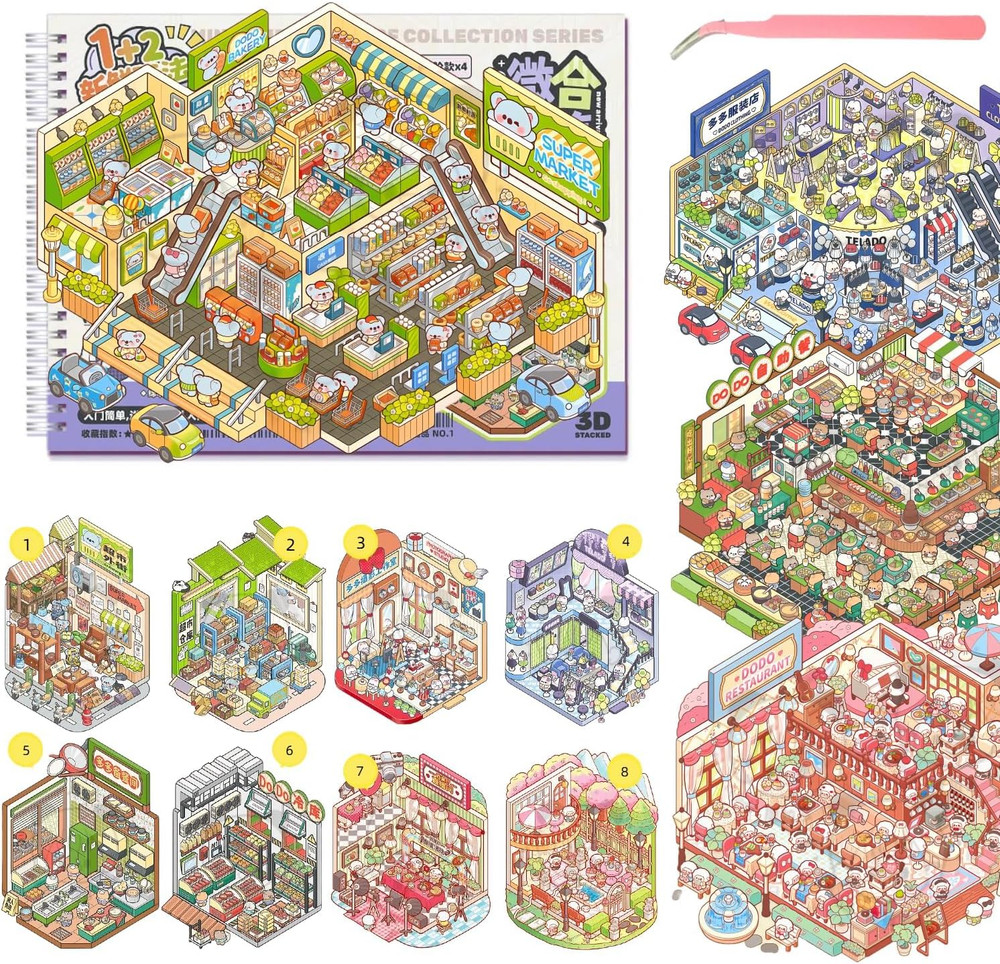 12 Sets 3D Scene Sticker Books for Kids and Adults – Miniature Stickers
