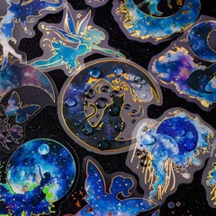 16Pcs Moon Cat Fairy Holographic Stickers Journal Planner Card Scrapbook Crafts