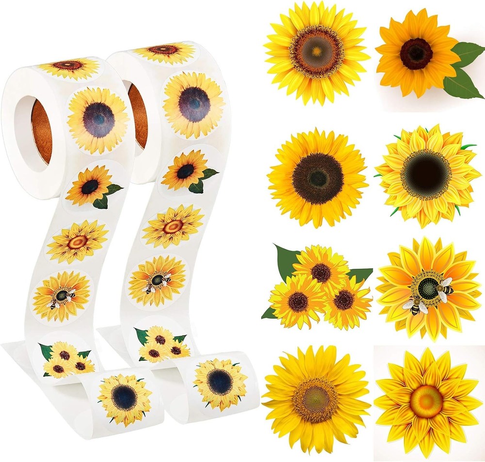 500 Pcs Sunflower Stickers Roll for Envelope Seals Business Card Party Favors