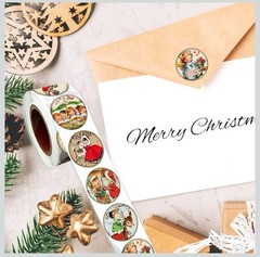 2 ROLLS = 1000PCS 1” Vintage Retro Nostalgia Old Christmas Stickers Labels Lot