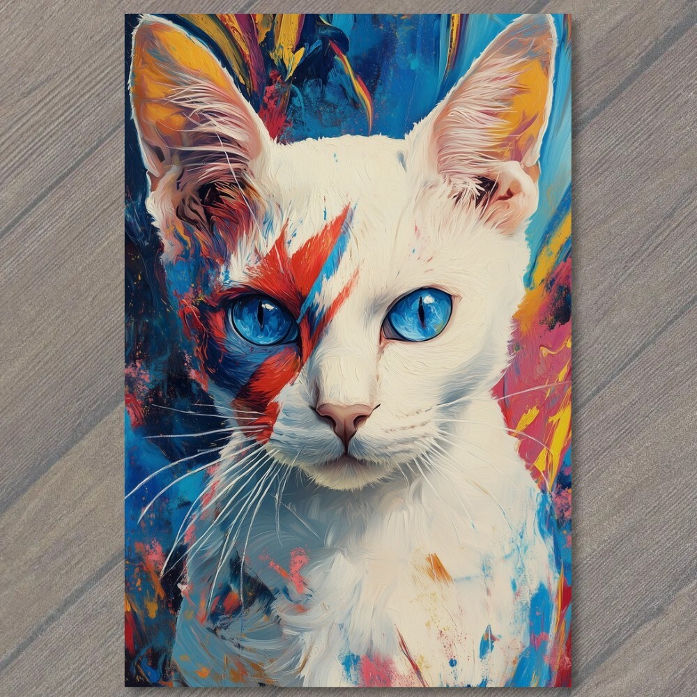 STICKER Colorful Cat Portrait Vibrant Splatter Paint Abstract Style Blue
