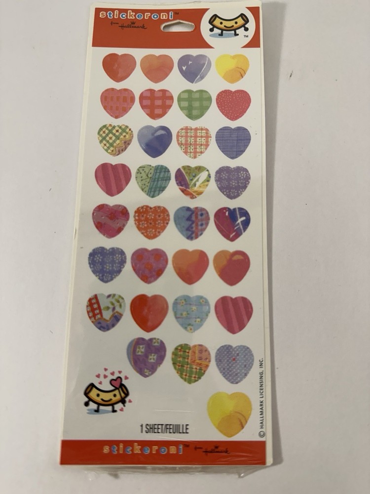 Hallmark Stickeroni Stickers Vintage Colorful Hearts 1 Sheet Made In USA