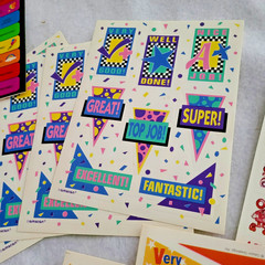 Vtg Teacher Stickers 80s 90s School Reward 33 sheets Rainbow Retro Looney Tunes