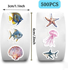 500PCS Ocean Animal Stickers Roll Sea Creature Labels for School Supplies