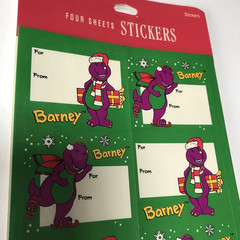 Vintage Hallmark Stickers 90s Barney Purple Dinosaur Christmas Gift Tags Crafts