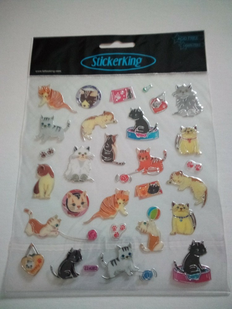 Crafts Stickers Playful Cats Kittens Different Breeds Beds Yarn Paw Prints Tags