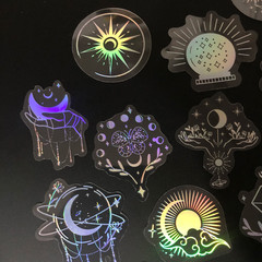 10 Pack Mix Holographic Laser Silver Transparent Stickers Waterproof Sun Moon