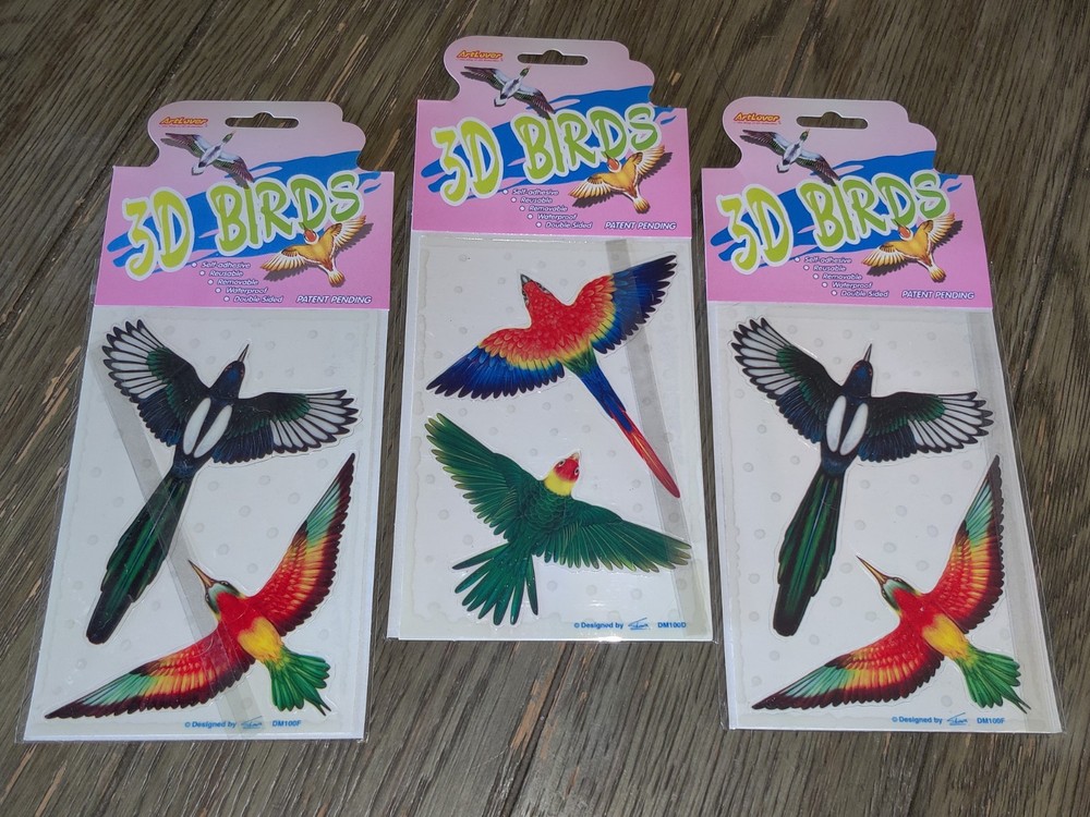 Lot of 3 Packs ArtLover 3D Bird Stickers Reusable Double Sided Waterproof NIP