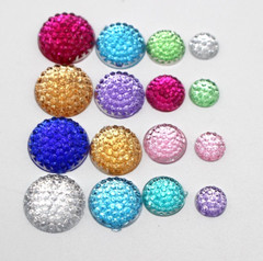 250 Assorted Flatback Acrylic Dotted Round Rhinestone Dome Cabochon 6mm,8mm,10mm