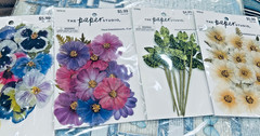 THE PAPER STUDIO FLORAL EMBELLISHMENTS 3 SETS OF FLOWERS AND ONE SET OF LEAVES