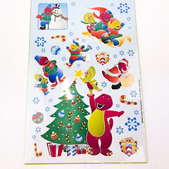 Vintage Barney Christmas Stickers 2001 American Greetings 2 Sheets Winter Snow