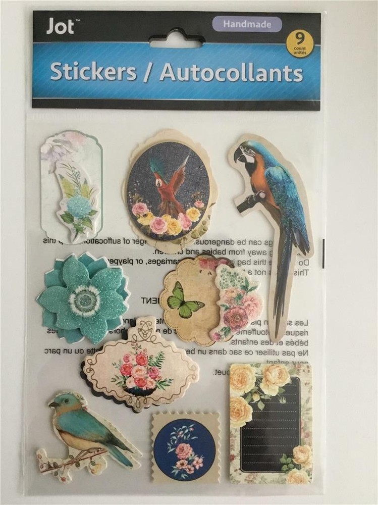 JOT BIRD THEME HANDMADE STICKER SHEET (9 STICKERS) GREAT FOR SCRAPBOOKING (NEW)