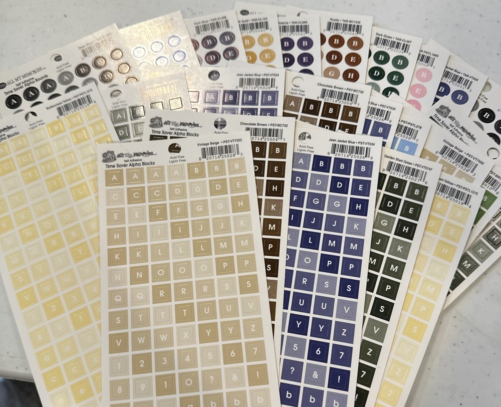 Lot Of 24 Sheets All My Memories Alphabet Stickers Alpha Blocks Alpha Rounds