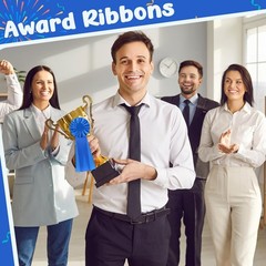 20 PCS Blue Blank Award Ribbon 11×4 Inch Rosette Medal Winner Recognition