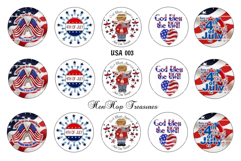 Bottle Cap Images (25mm) 1″ Precut ~ 4th of July God Bless our Troops inspired