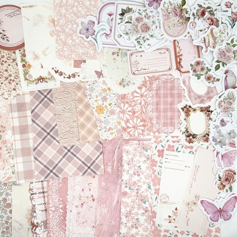 100PCS Vintage Floral Scrapbook Paper,Textured Paper Assorted Set, Special Paper