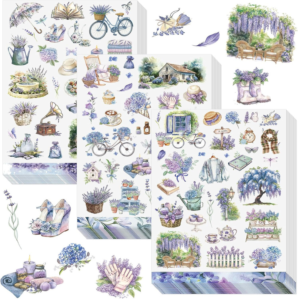 930 Pcs Wisteria Spring Stickers Natural Purple Flower Vinyl Waterproof Stickers