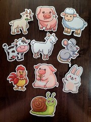 STICKERS x 10 Farm Animal Goat Pig Cow Sheep Rabbit Chicken Mouse Snail 32B9
