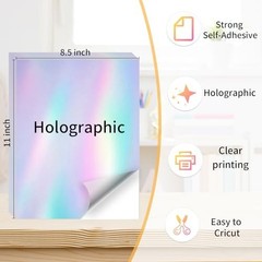 Holographic Sticker Paper 50 Sheets 8.5×11 Printable Vinyl for Inkjet Laser