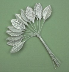 VELVET Leaves SILVER 18 x 33 mm – 12 Leaves with Wire stems Green Tara GT D