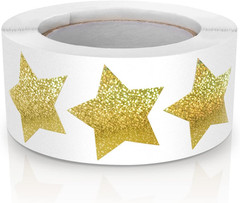 Gold Star Stickers Roll 1 inch Self Adhesive Sparkly Shiny Stars Labels Waterpro