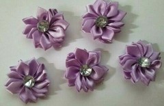 CraftbuddyUS 5 LILAC Stick on,Sew On Fabric Flowers with Diamond Centre, DIY