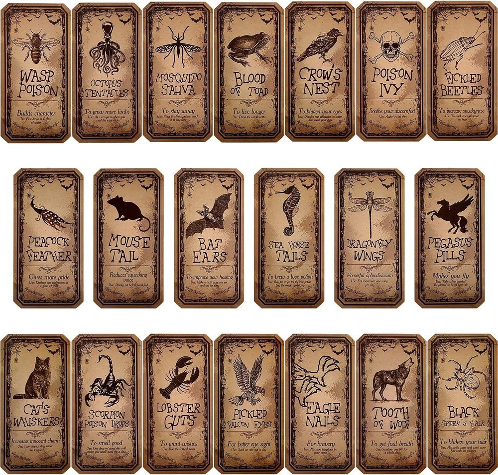 80 Pcs Creepy Apothecary Bottle Labels Animal Medicine Bottle Stickers Potions L
