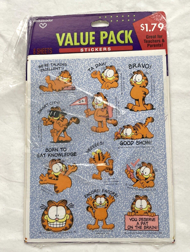 5 Vintage Garfield Ambassador Sticker sheets open package 1978