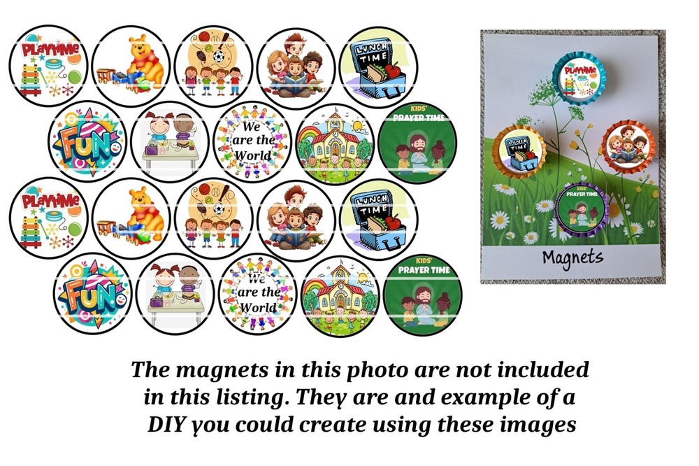Bottle Cap Images (25mm) 1″ ~ Precut ~ Playtime