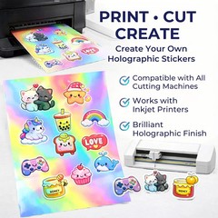 50 Sheets Holographic Printable Sticker Paper 8.5 x 11 inch Waterproof Stickers