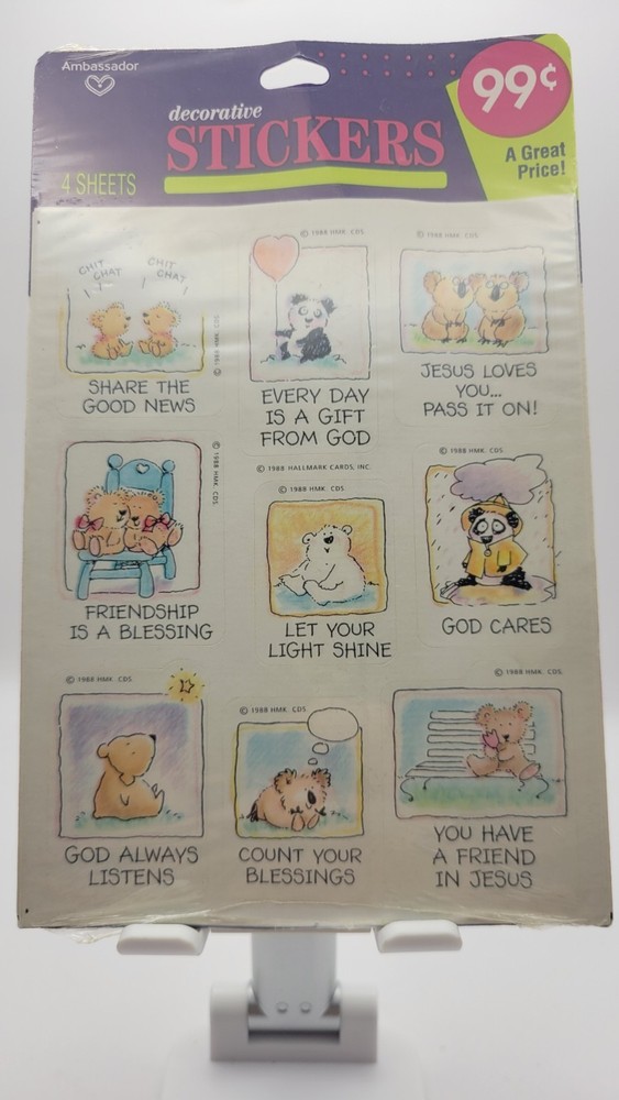 Vintage Hallmark Bear Stickers Panda Koala Polar God Jesus New 4 Sheets 1988