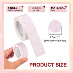 Number 31 Stickers 1″ Round Coded Self-Adhesive Labels Light Pink 500Pcs/Roll
