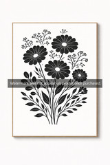 Black White Botanical Triptych Floral Wall Art Prints Minimalist Flower Set