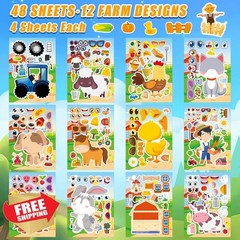 Cosomia Farm Animal Make Face Stickers 48 Sheets