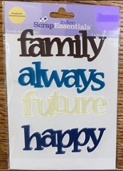 Joann Scrap Essentials Family Acrylic Word Always Future Happy Scrapbook Sticker