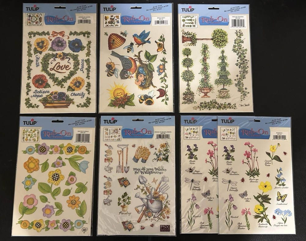 Lot of 7 TULIP RUB ON TRANSFERS MPD# 62, 36, 90, 263, 261 & 59 Floral Plants