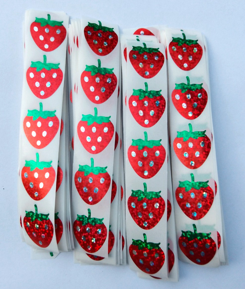 30 Red Strawberry Foil Stickers/Scrapbooking/Planners/Crafts/Journals/0.75″ x 1″