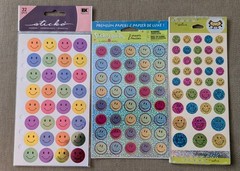 STICKO STICKERONI Smiley Face Stickers Glitter Rainbow (Lot of 4 Sheets) NOS NIP