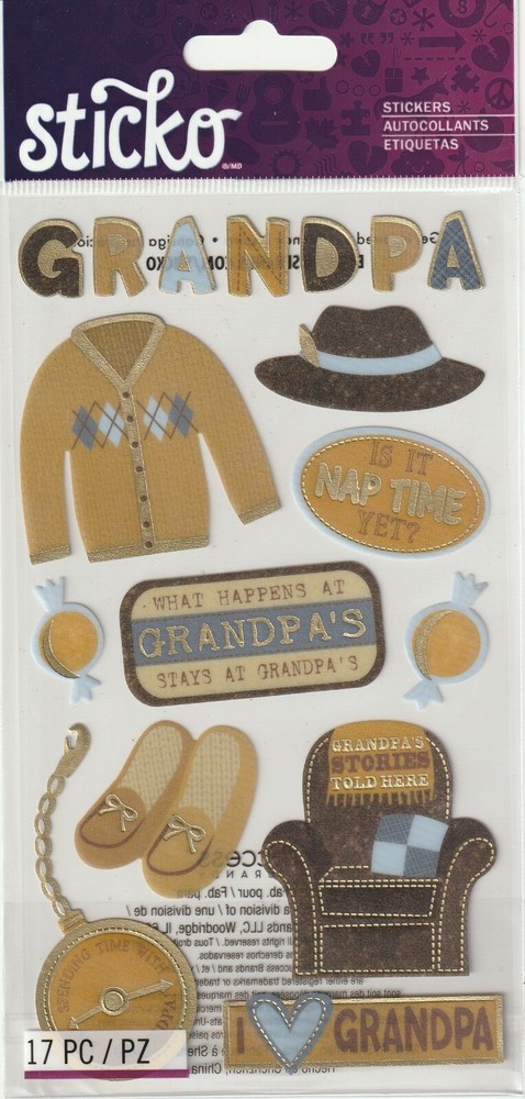 Sticko flat stickers GRANDPA Nap Time theme 92728 FAST FREE ship!