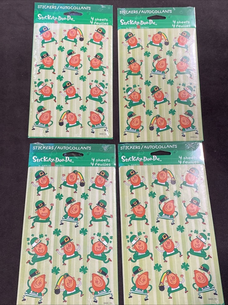 AGC St Patrick’s Day Leprechaun Stickers Irish Clovers Luck 4 Packs = 16 Sheets