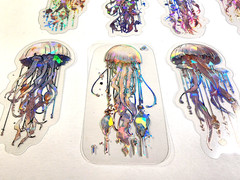 Betta Fish & Jellyfish Holographic Stickers 10pc – Shiny Sea Life Ephemera