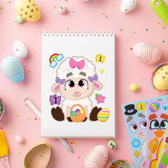 24 PCS Easter Match Make a Face Stickers – Chick Bunny Sheep Egg Pattern