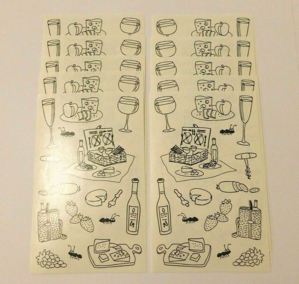 Mrs. Grossman’s Lot of 10 Sheets ~Pen & Ink Wine & Cheese~ 2006 Stickers