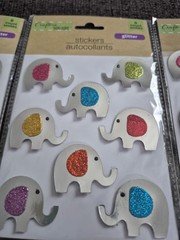 Crafters Square/Glitter-Metallic Multicolor/Elephants Stickers/Lot Of 5 Packs